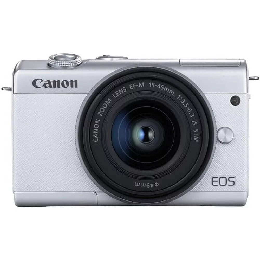 Mirrorless Lens + EOS with More Digital (White) Canon M200 Memory Spare with 128GB Camera + Battery Card Kit 15-45mm