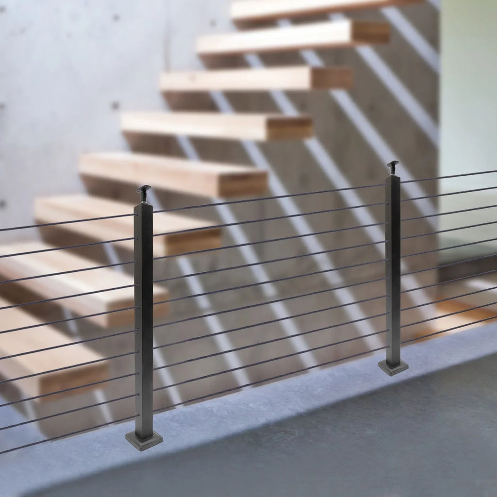 Deck Post Level Post Railing Stainless Steel Sides Level Railing Cable Fence Pre-Drilled Two Square Cable for Wood 36''x2''x2'' Concrete System