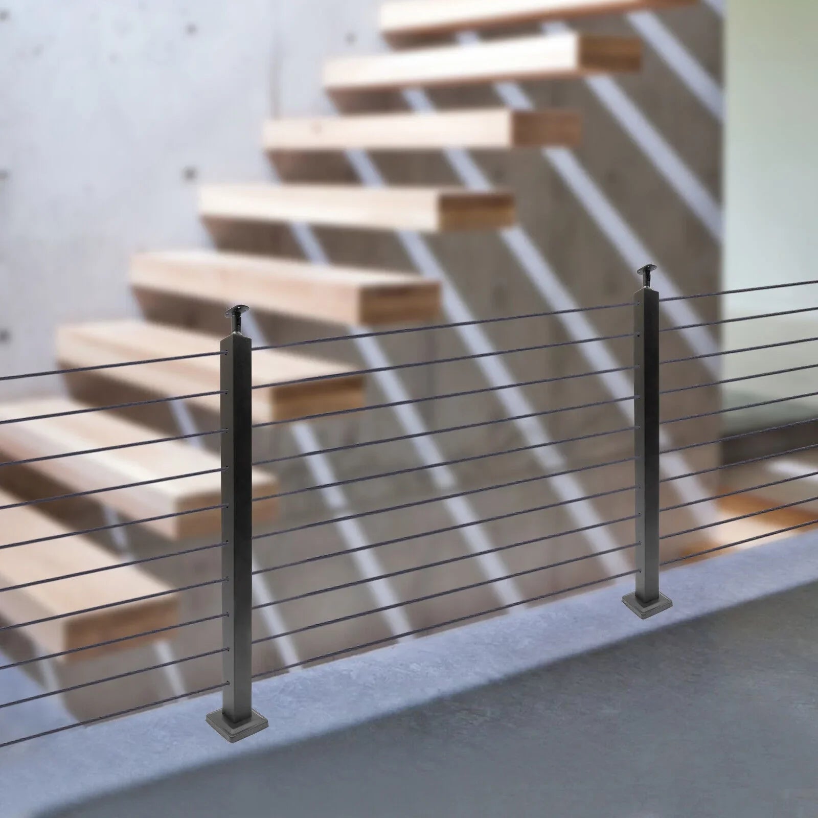 Deck Post Level Post Railing Stainless Steel Sides Level Railing Cable Fence Pre-Drilled Two Square Cable for Wood 36''x2''x2'' Concrete System