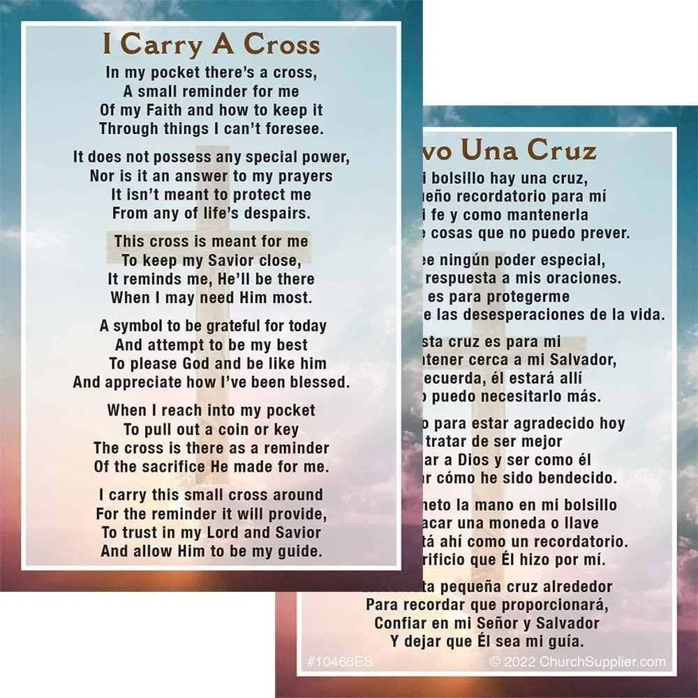 Una Bilingual Card Cruz of A Carry I Cross Pocket - 100 Llevo Prayer Pack