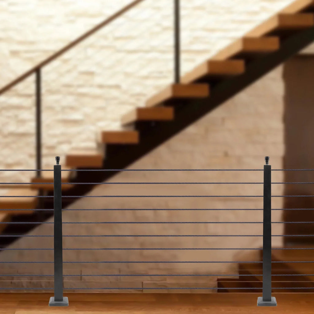 Deck Post Level Post Railing Stainless Steel Sides Level Railing Cable Fence Pre-Drilled Two Square Cable for Wood 36''x2''x2'' Concrete System