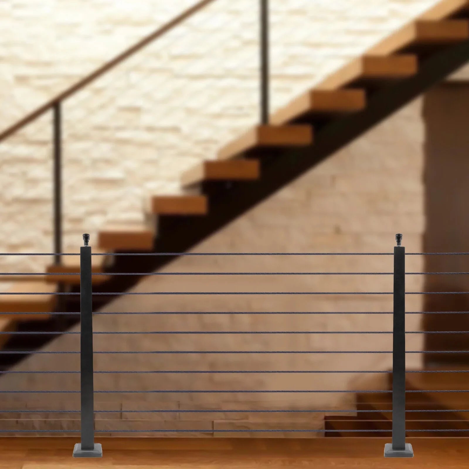 Deck Post Level Post Railing Stainless Steel Sides Level Railing Cable Fence Pre-Drilled Two Square Cable for Wood 36''x2''x2'' Concrete System