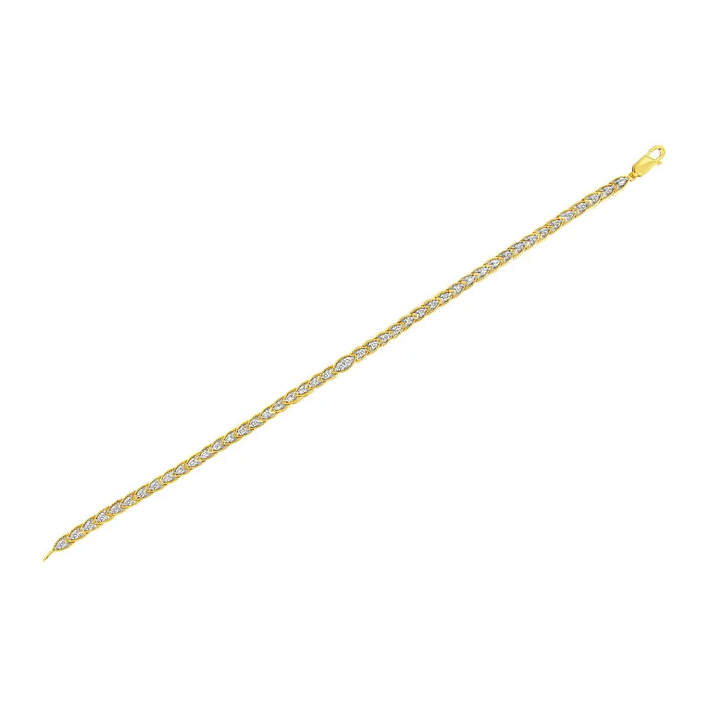 1 (I-J Gold 7.25" Clarity) Color, Yellow Plated Shape I1-I2 Sterling Link - Prong-Set 10K Bracelet Pear Diamond Silver .925 cttw