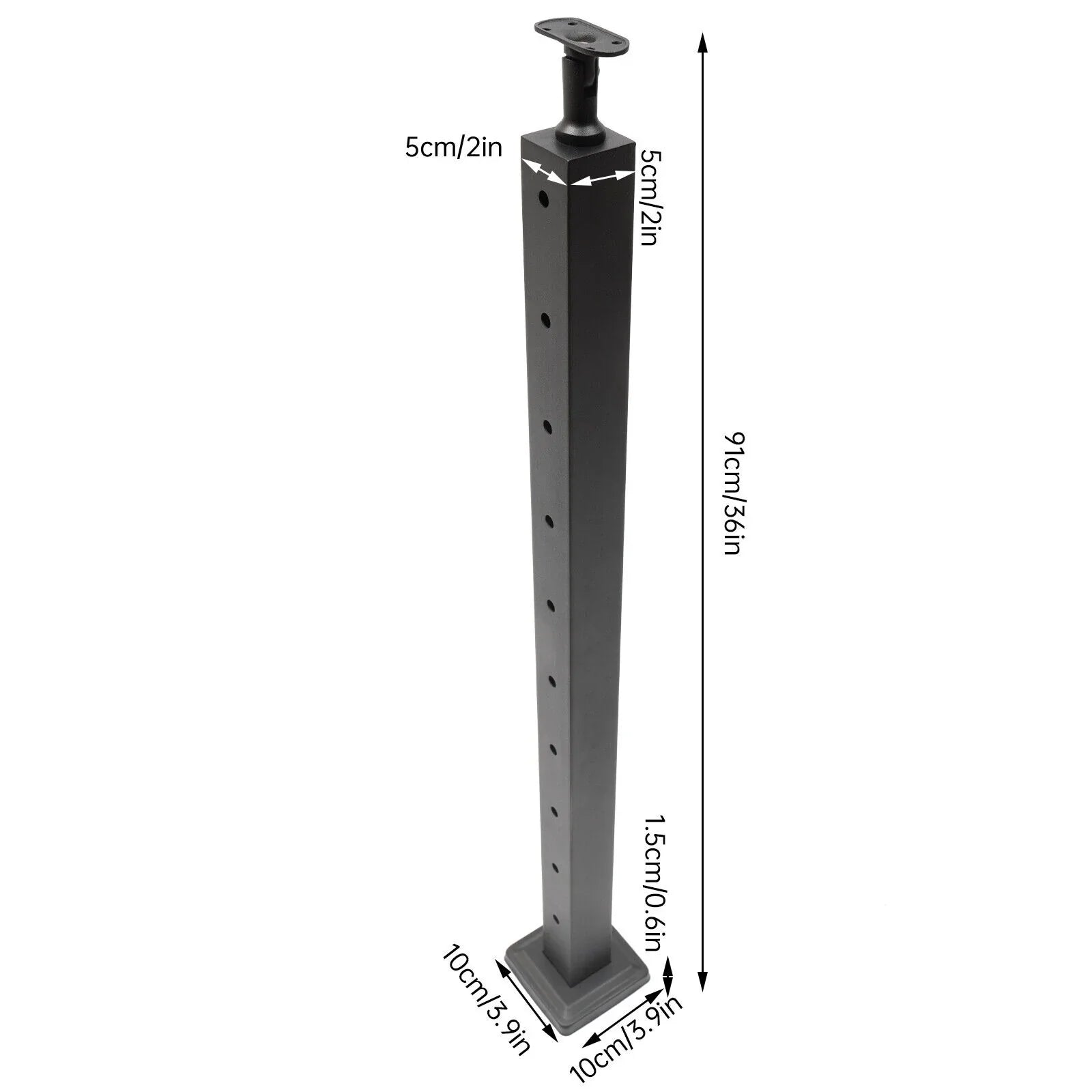 Deck Post Level Post Railing Stainless Steel Sides Level Railing Cable Fence Pre-Drilled Two Square Cable for Wood 36''x2''x2'' Concrete System