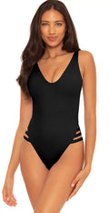 Rebecca Sophie Line Virtue US BLACK Rib One-Piece Swimsuit, Becca Fine by Small