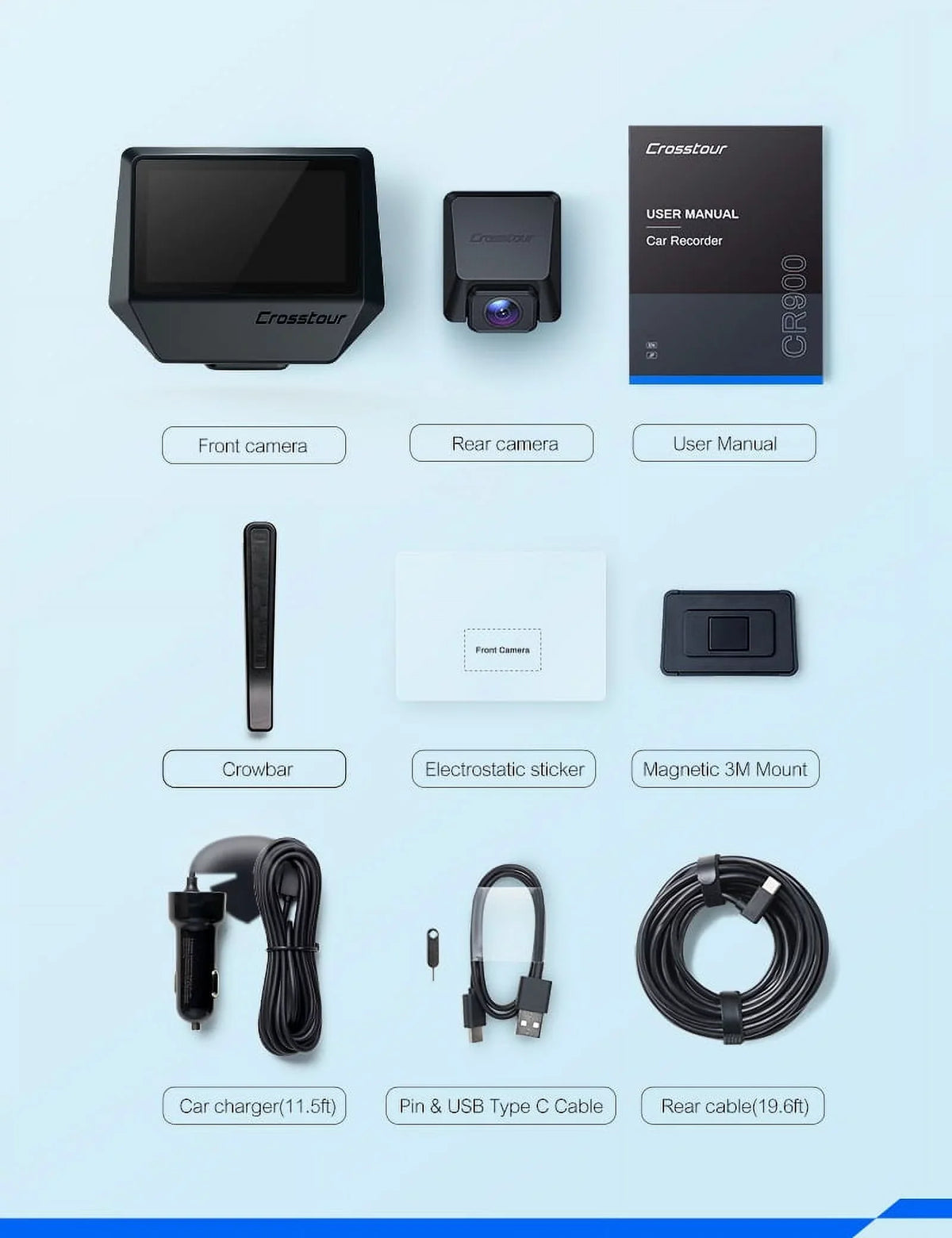 Cars IPS Crosstour Camera Camera Front GPS, for Recorder Cam Dash Backup 170° 2.5K Dashboard Dash 3 Rear, Magnetic and Screen inch