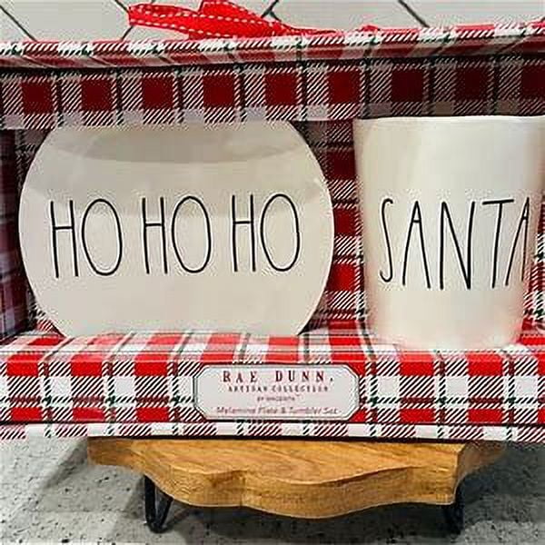 Melamine Black Rae HO Tumbler Letters HO HO Plate with Christmas Oval LL SANTA Ivory Gift and Dunn Set