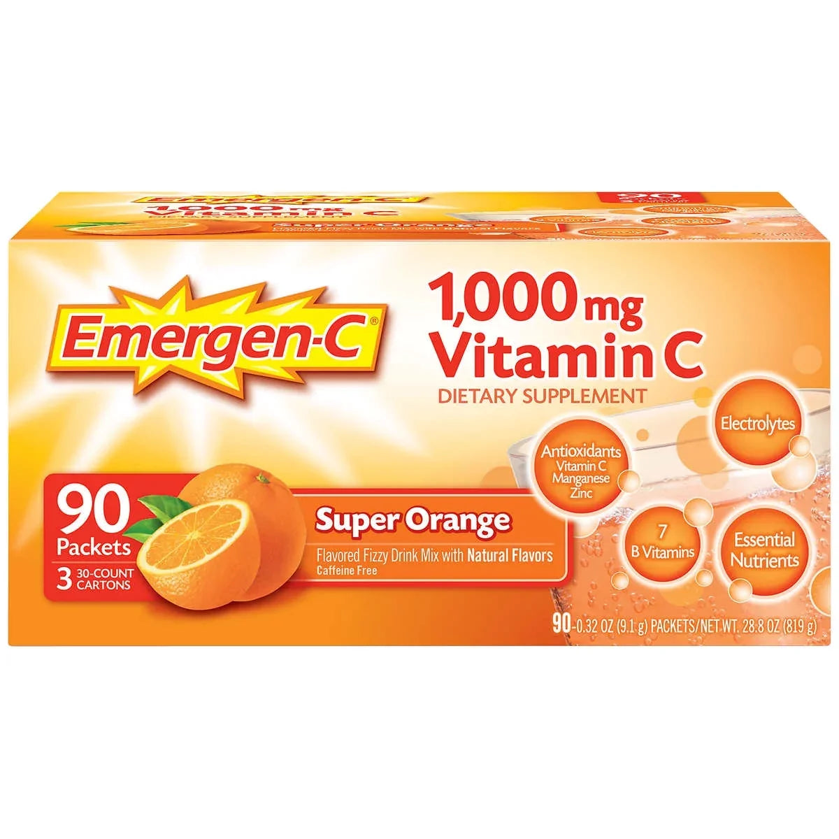 1,000 Drink Vitamin Super Flavor mg. 90 C Mix, Orange Packets Emergen-C
