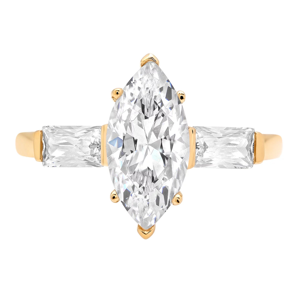 Yellow ct 14k Marquise 2.0 10.5 Cut Gold Ring Three-Stone Simulated Brilliant SZ Diamond