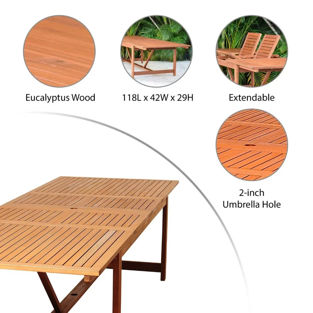 Dining 9-Piece Seating Rectangular Set, Capacity: Brooks Eucalyptus 8 Amazonia Extendable Patio
