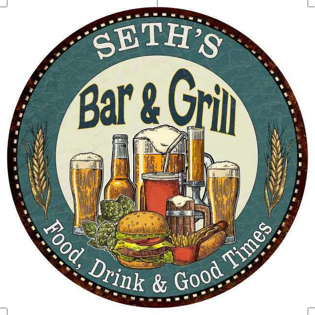 Bar Wall Round Decor and Sign 12" Kitchen Metal Grill SETH'S 200120023112