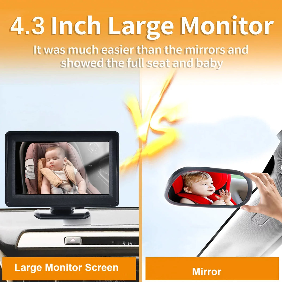 Mirror Night Installation Easy Car Camera Baby View 150° Wide Camera Facing Rear 4.3 Inch 720P for Seat Display Car moobody Monitor Monitor Seat Car Mirror Vision Baby Baby