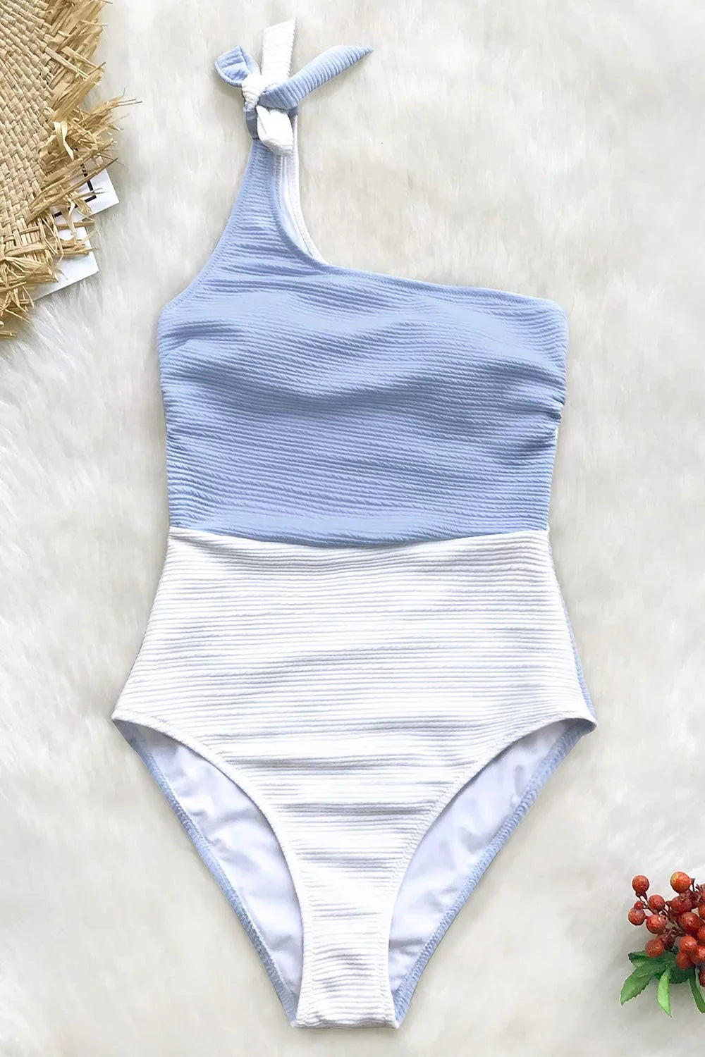 XL Color Bowknot Block Shoulder Cupshe Blue One Tie Women's Swimsuit, One-Piece