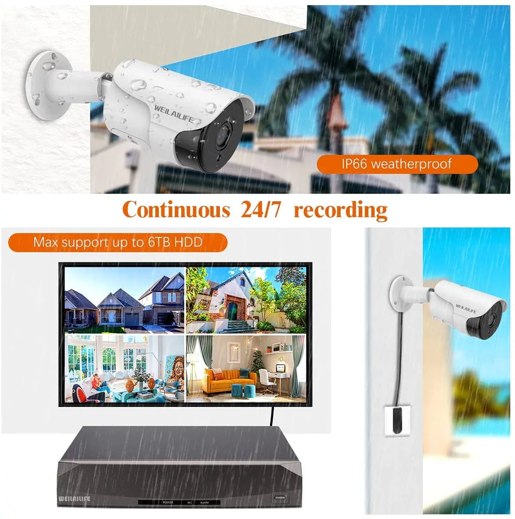 System, 2TB 24/7 Systems Surveillance 4pcs Recorder with 5MP Camera 8 【5.0MP Audio】 Cameras, Two Security NVR Video for Use Channel PoE IP66 Complete HDD, Way Waterproof Outdoor/Indoor Security