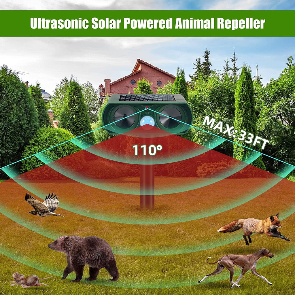 PIR Waterproof Sensor Pest Pack Away Animal Flashing Cat Outdoor Dog Repellent Animal Raccoon & Mouse Repeller Deer Ultrasonic Repeller Fox 2 Lights with Solar Keep to Deterrent Animal