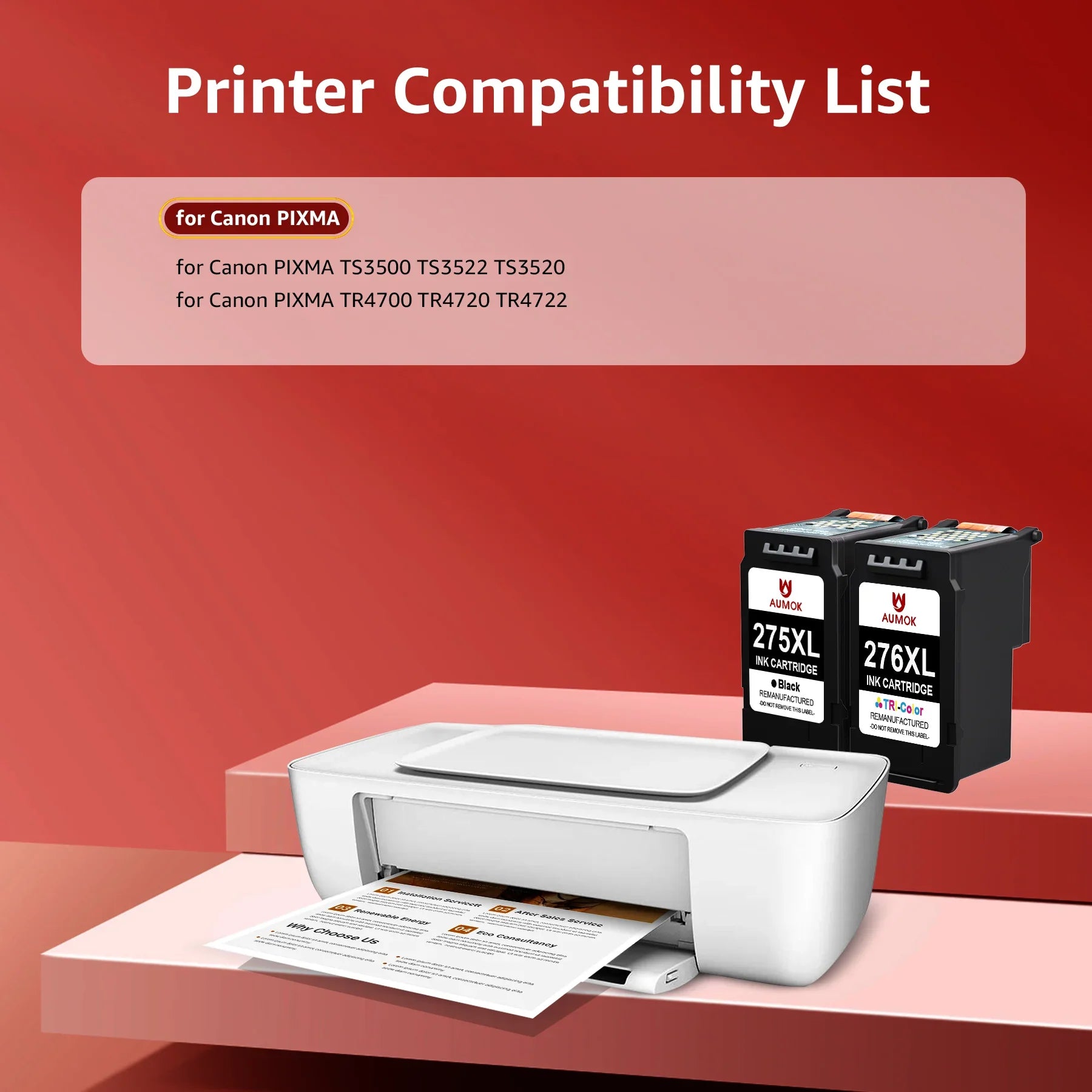 1 276 for Ink (1 Black, 276 for TR4720 Replacement Color) TR4722 Printer 275 TS3522 Cartridges TS3500 PIXMA Canon TS3520 TR4700 275 Ink