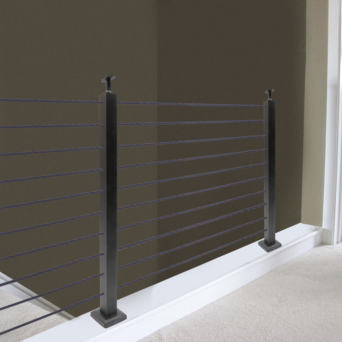 Deck Post Level Post Railing Stainless Steel Sides Level Railing Cable Fence Pre-Drilled Two Square Cable for Wood 36''x2''x2'' Concrete System