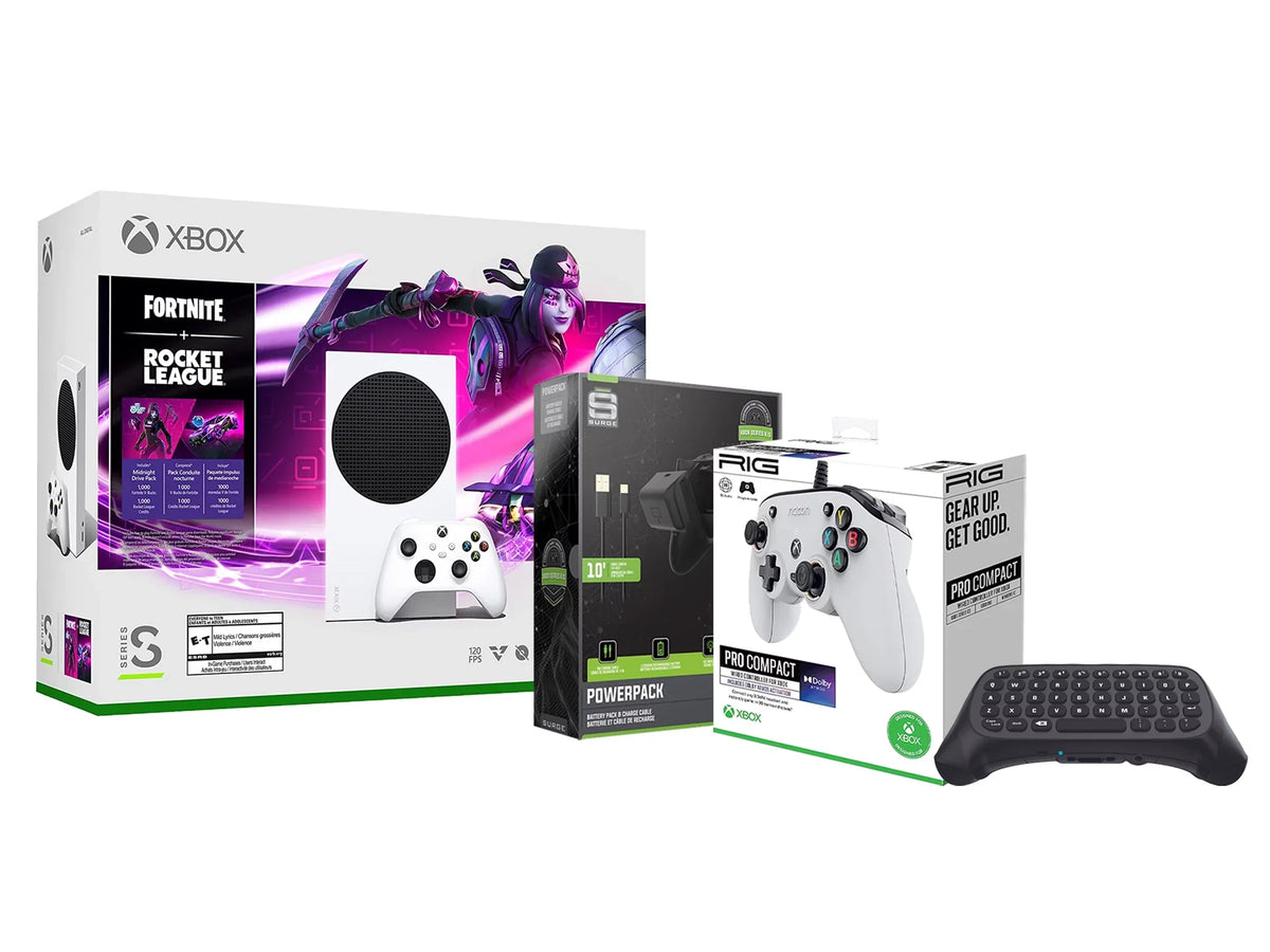 Xbox with Keypad Rocket Compact Controller League White Controller, Microsoft PRO Cable/Battery and Wireless S Charge Console Fortnite Series