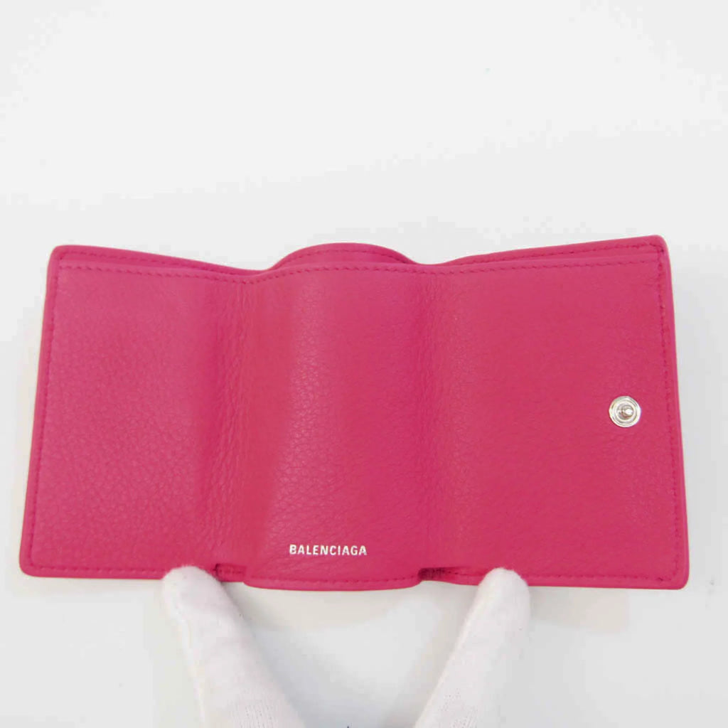 Pre-Owned Mini 391446 Paper Wallet Pink Women's (tri-fold) Balenciaga Wallet (Good) Leather