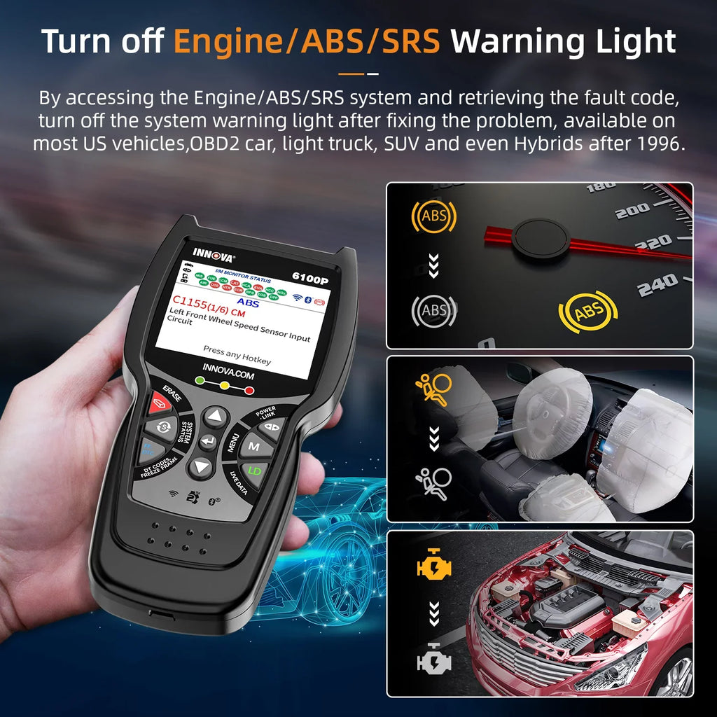 Tool Analyzer Truck Reset Innova SUV Auto Scan Automotive All OBDII Test OBD2 Diagnostic Hybrid OBD2 Car for Car 6100P Scanner Battery Oil Reader Code Scanner SRS ABS Automotive Light Scanner Engine