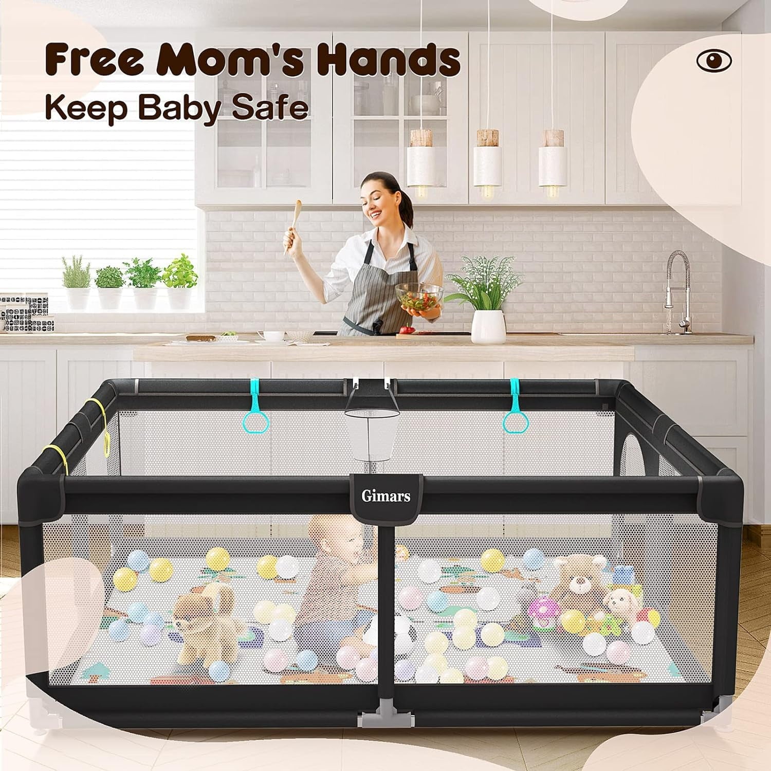 Rod & Sturdy Gate Safe Padding Babies, Washable Protecting Mat, 6in1 Upgraded Padded Playpen Play for with with Top Playpen Yard Toddlers, Zipper Large with 320D Baby for Playpen Cotton Baby