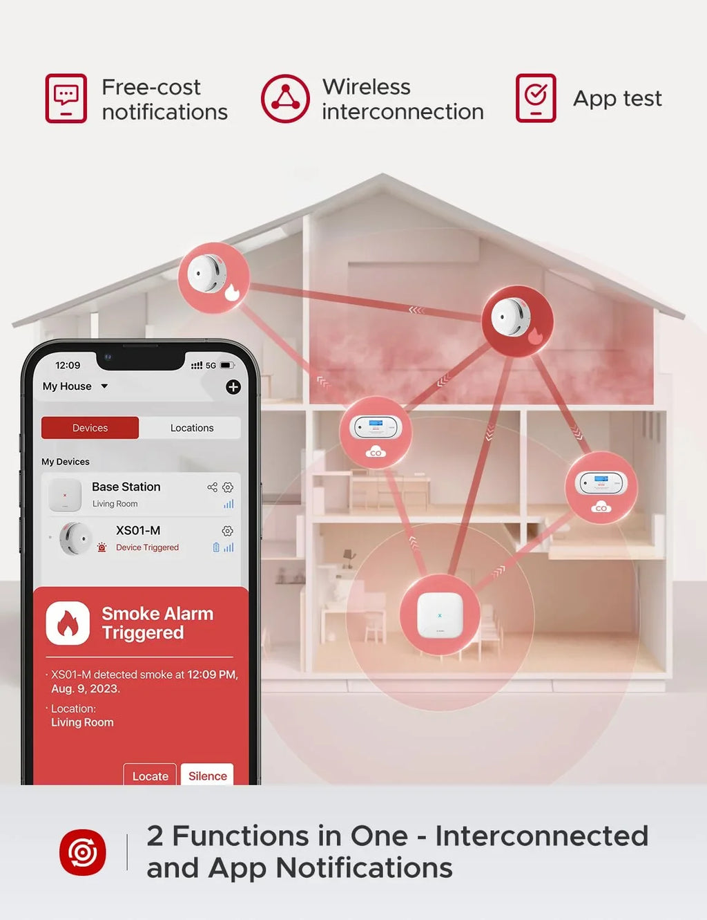 Wireless Detector or Smoke Station, XC01-M, with X-Sense Alarm Smart CO FS31 Works Base 1-Pack for Portable SBS50 FS51 Accessory Carbon Kit, Monoxide an Interconnected X-Sense Detector