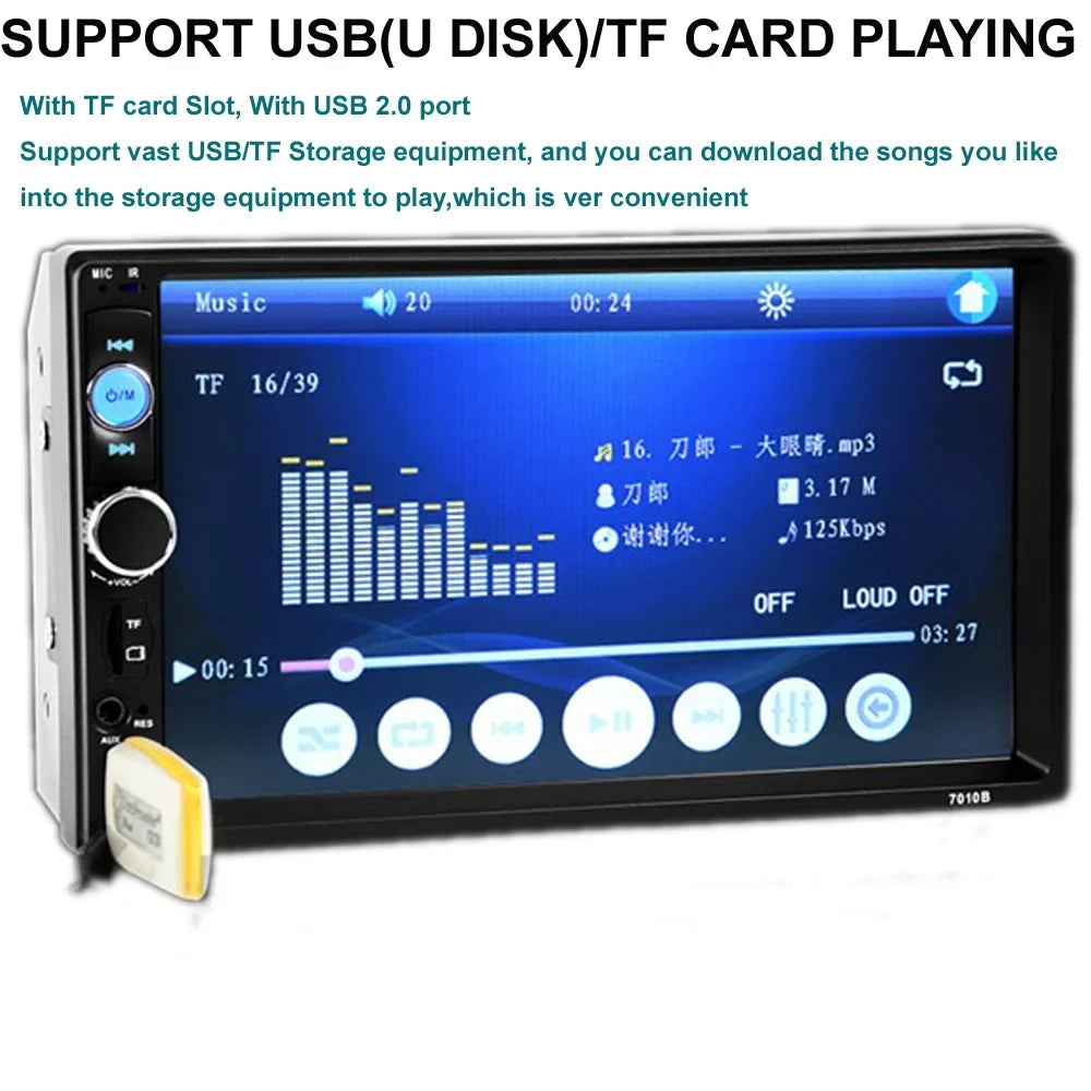 Double Audio 7-inch Multimedia Player Polarlander USB Car MP5/4/3 Screen Car SD with radio Touch Mirror Stereo AUX HD Car Bluetooth Din Link Function FM