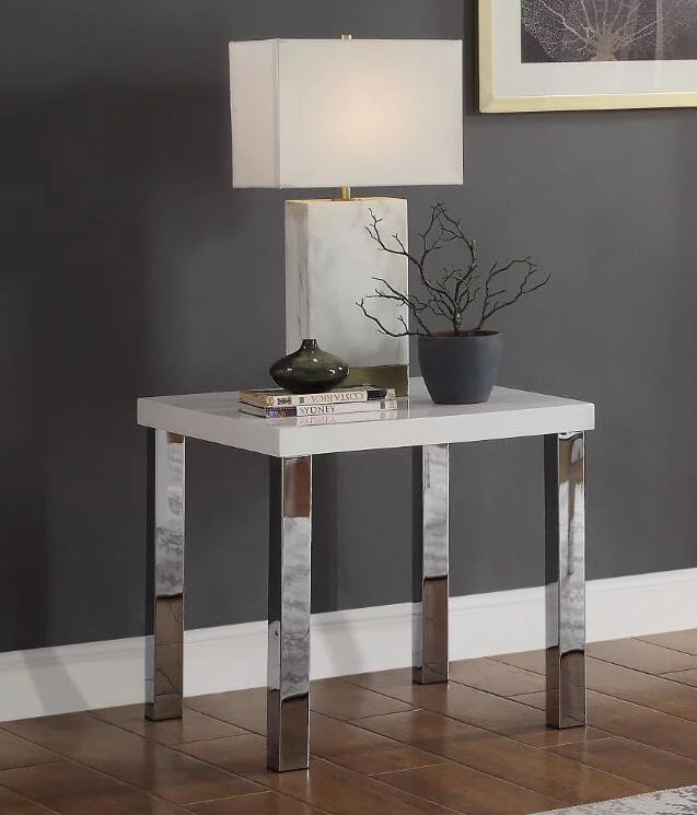 82332 High Chrome Harta End Table, & ACME Gloss White