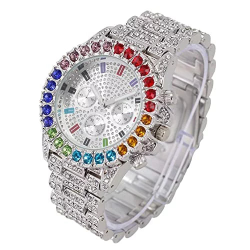 Iced Single or Iced Out Color Collection Raymond Blast Combo (ST10327CO-ZZ Colourful SLV) Out with Sets Blinged Watch on Out Flame Bracelets Rainbow Set. Charles Mens