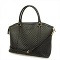 Gold Women's Gucci Black Pre-Owned Micro Hardware Leather Handbag Guccisima 449658 (Good)