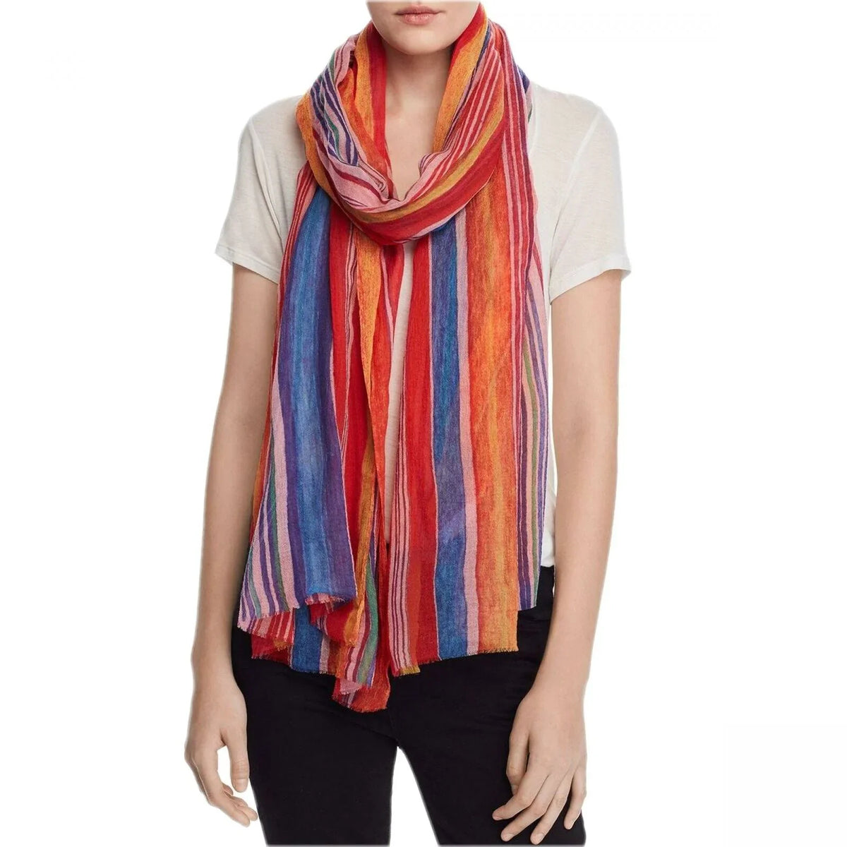 Echo Fringe Striped Rectangle Wool Womens Scarf