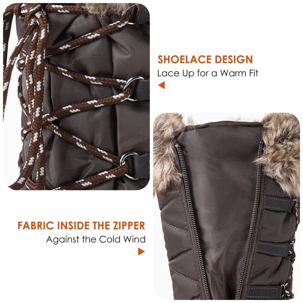 Boots Women's Calf Faux Winter Snow Boots Hiking Outdoor PAIRS DREAM Waterproof Mid Warm