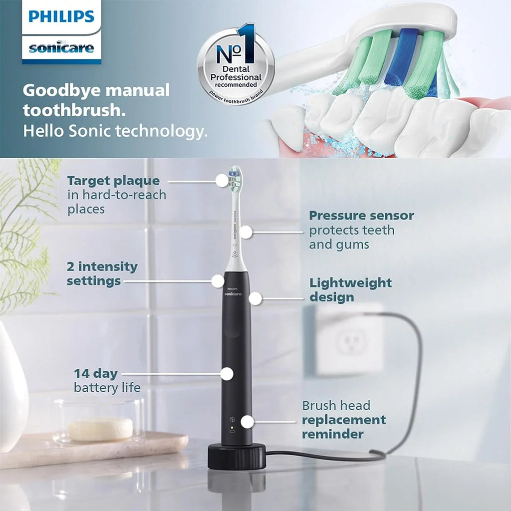 Power Toothbrush Philips Sensor, Rechargeable Black 4100 Toothbrush, Sonicare Pressure Electric with