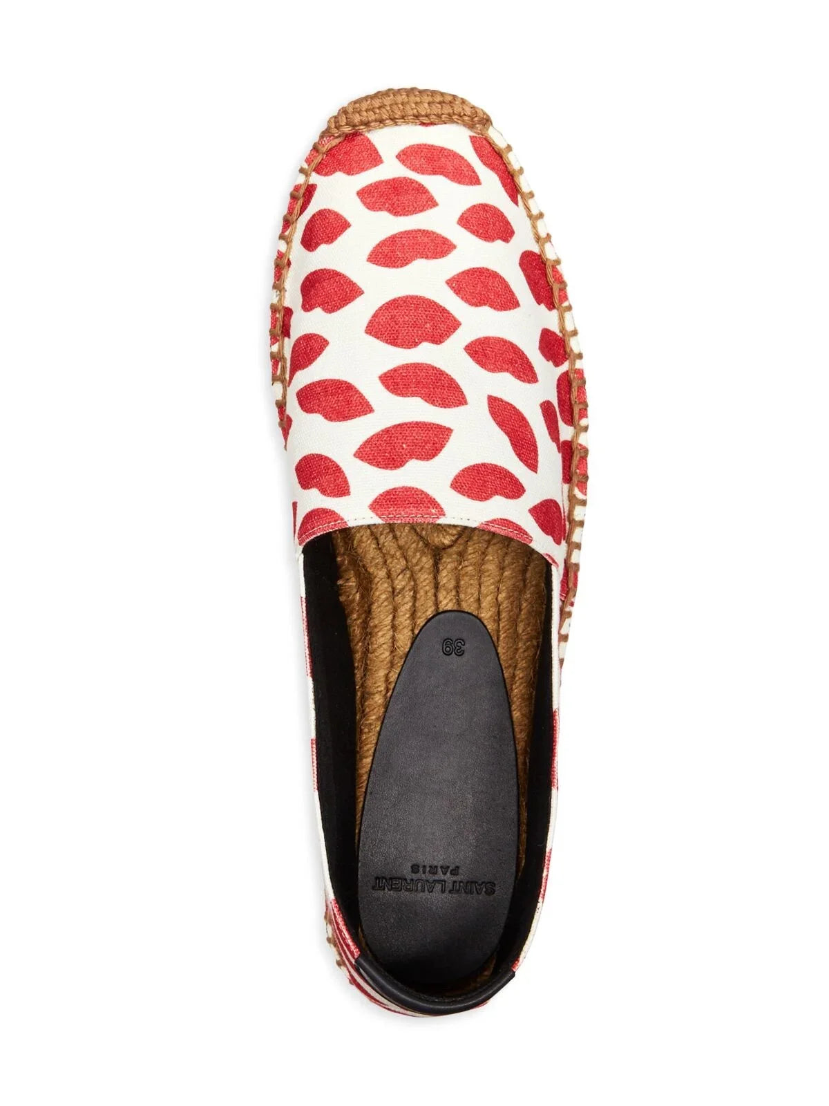 SAINT Lip Woven LAURENT Round On Slip Logo Toe Printed Womens Espadrille Platform Shoes 36 Red Bianco