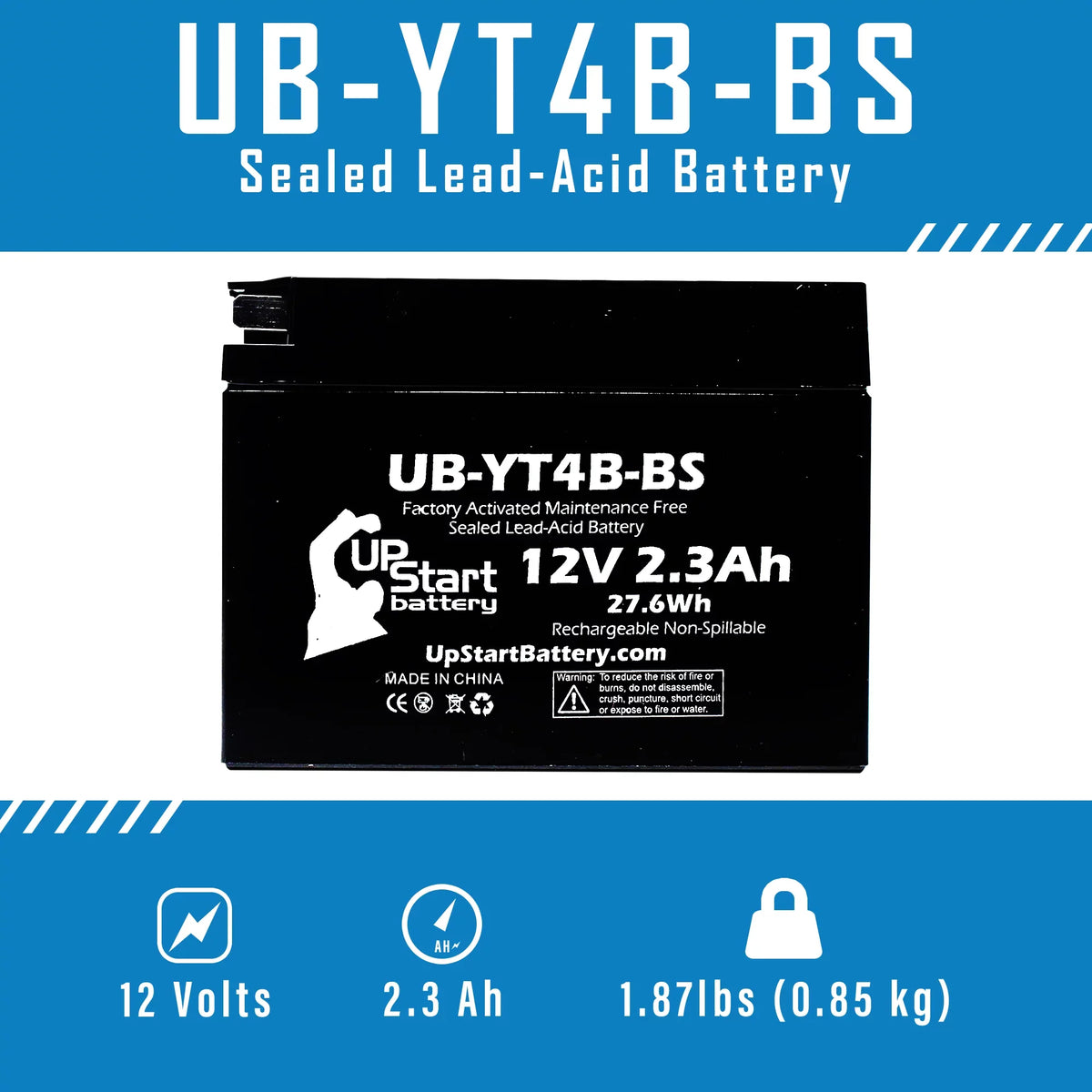 2006 - 2-Pack Maintenance Free, Yamaha Factory Motorcycle Replacement UB-YT4B-BS UpStart Battery SR400 400CC 2.3Ah, Battery Activated, 12V,