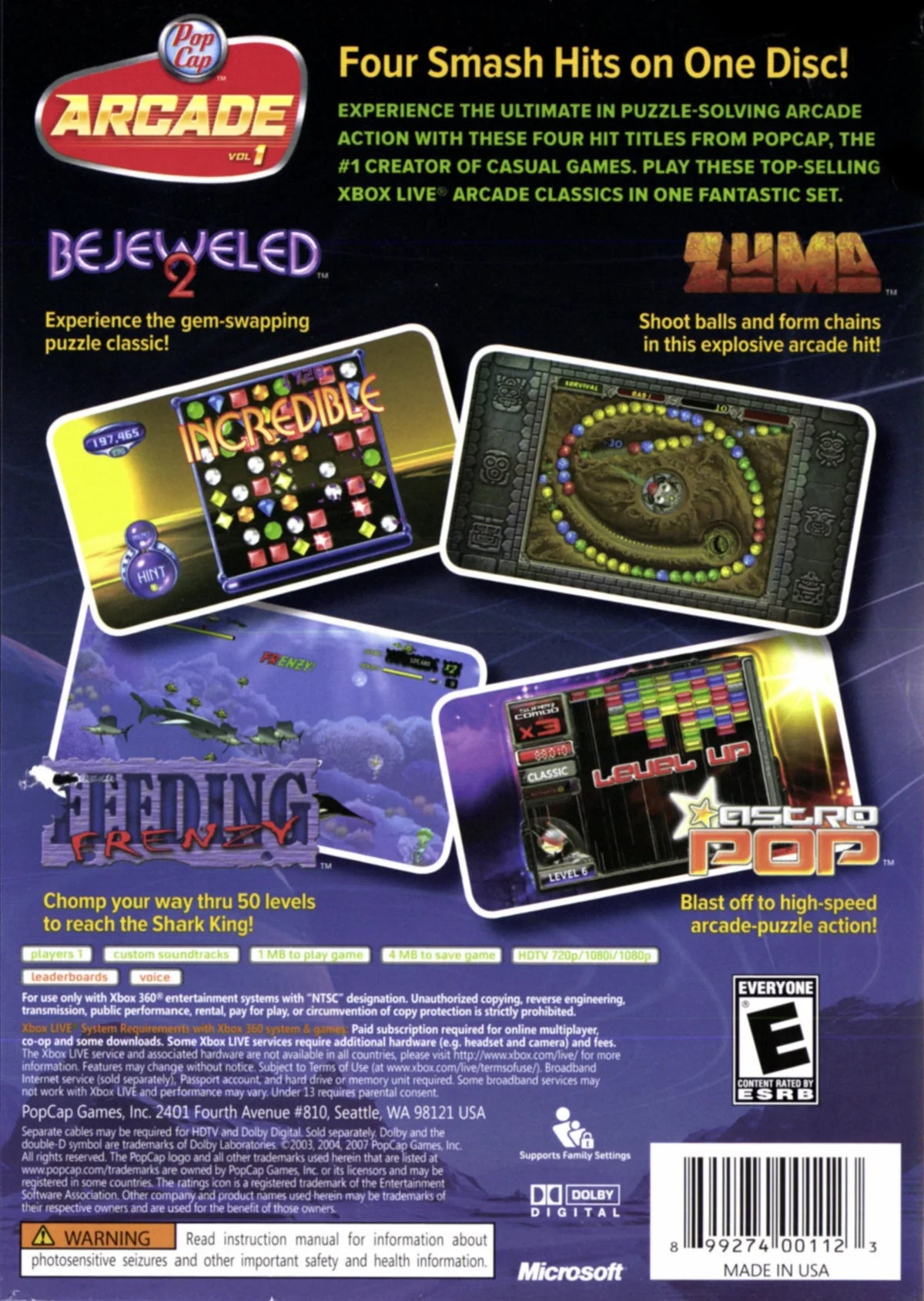 360 Volume Xbox PopCap Arcade 1 -
