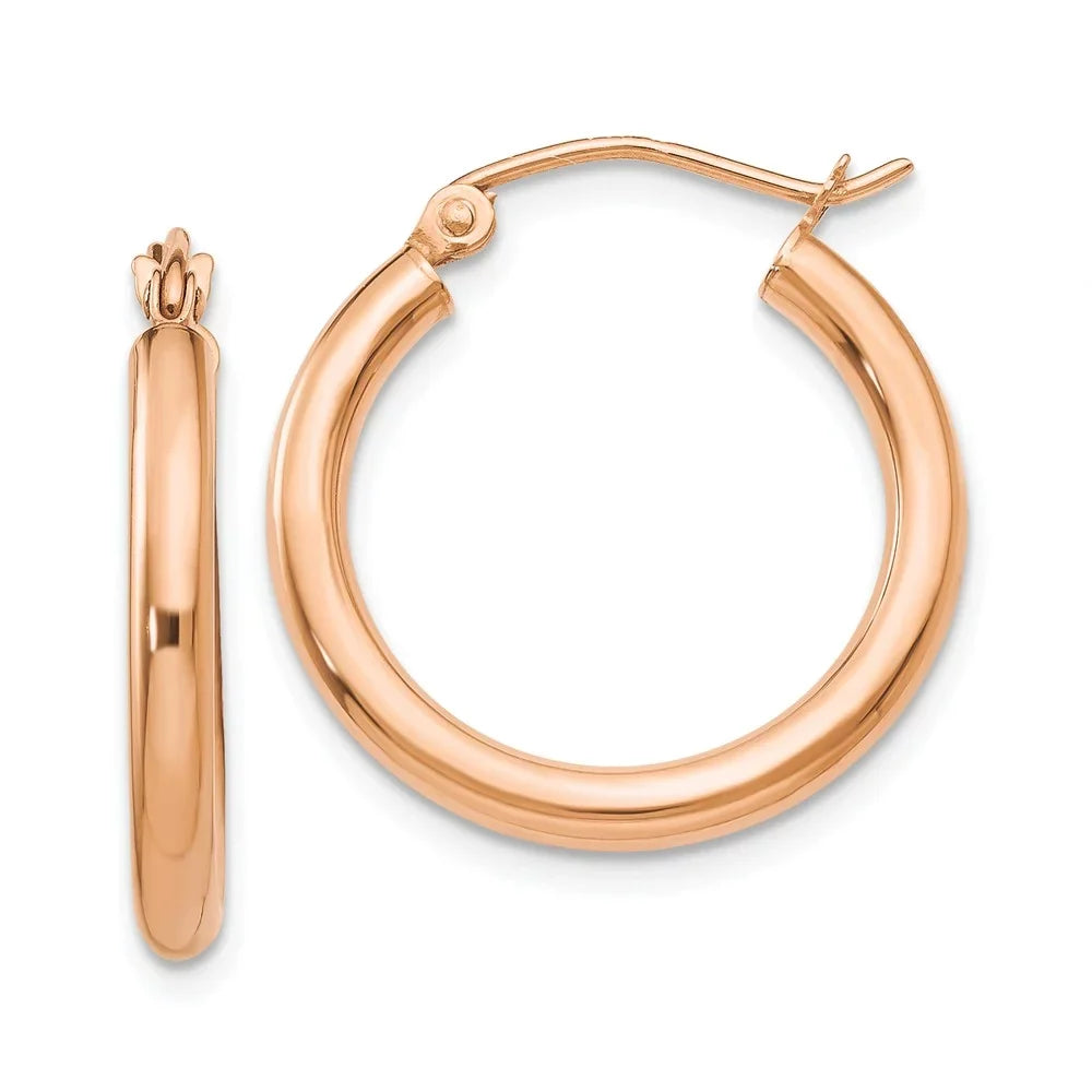 Adults Hoop Real Polished for Rose Lightweight Earrings; Tube Men and and for 2.5mm Gold 14kt Teens; Women