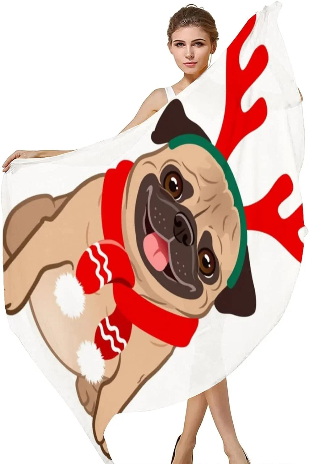 White Women Silk Long Neck Scarves Lightweight Wrap Pug Shawl Scarf Christmas Dog for Hyjoy Girls On