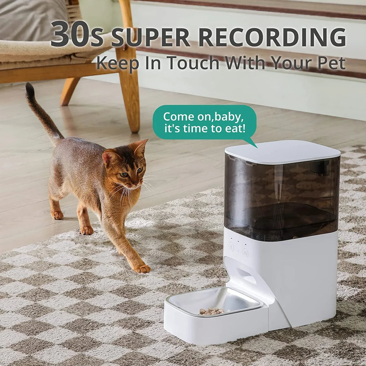 Cat Lid, Automatic with APP Lock Feeder Steel Timed Dispenser Voice & Stainless Food with Dog boqii Control, Cat Recorder Feeder, 30S