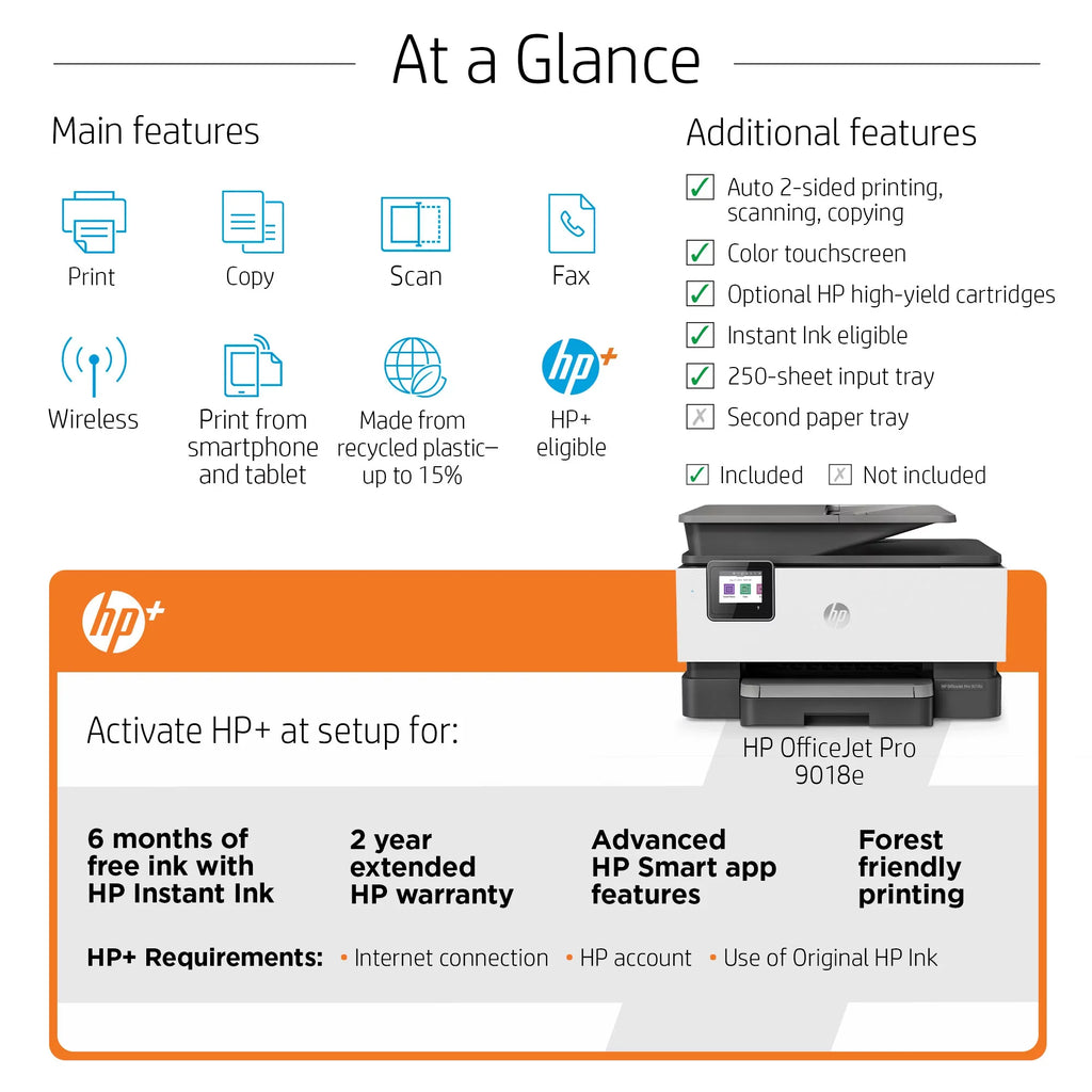 Inkjet OfficeJet All-in-One Wireless Printer Color HP 9018e Pro