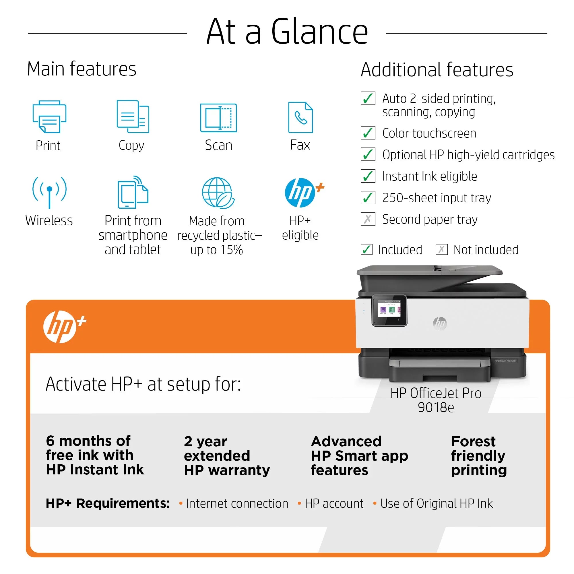 Inkjet OfficeJet All-in-One Wireless Printer Color HP 9018e Pro