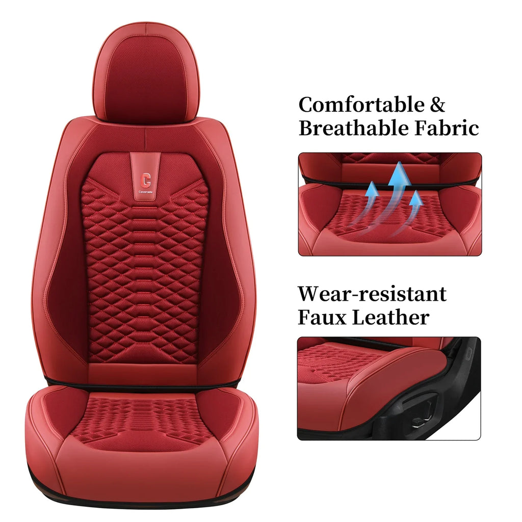 Most Seats Pickup SUV Seat Covers 5 Breathable Leather Coverado Fit Front Set Seat Sedans Full Red Car Car Women, Back & Auto for Trucks Universal Fabric Protectors, Interior