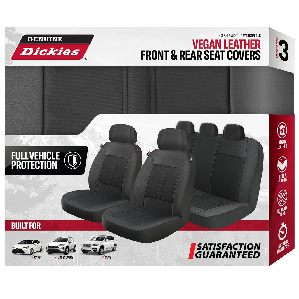 Vegan 43645WDI Petersen Black Genuine Seat 3-Piece Leather Dickies Car Covers,