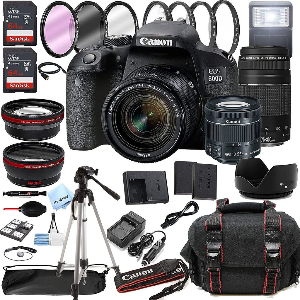 F/4-5.6 Filters Bundle 18-55mm Case III EOS Lens Tripod + 128GB Zoom + + T7i DSLR 75-300mm Camera w/EF-S + 800D is F/4-5.6 STM + Lens 38pc Memory Canon Rebel