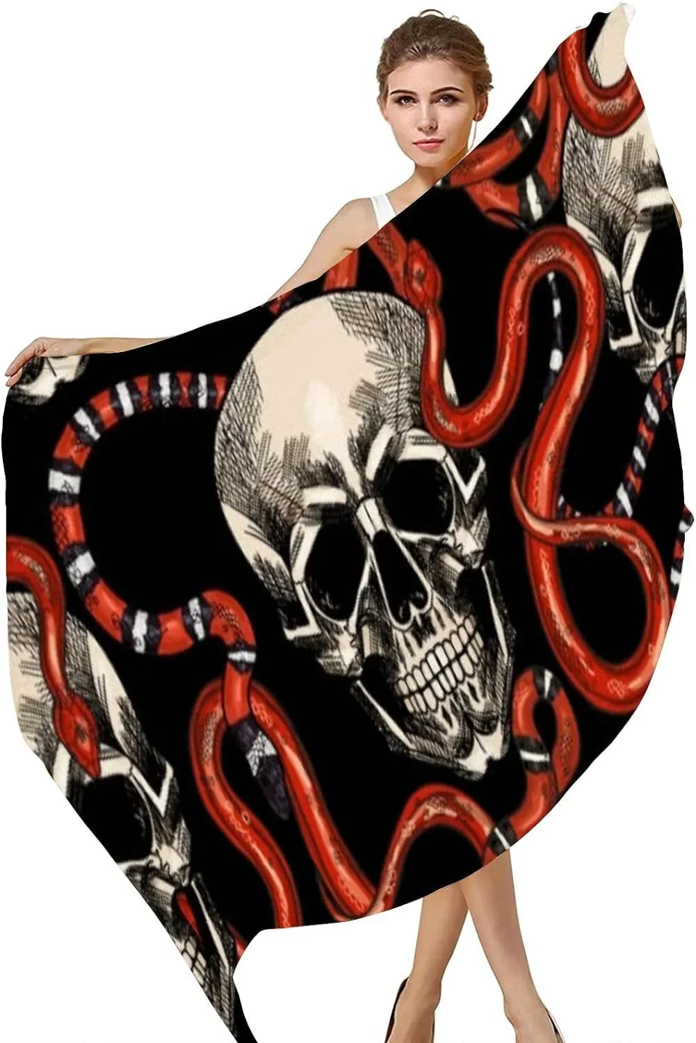 And Girls Lightweight Hyjoy for Long Scarf Silk Wrap Skulls Neck Scarves Shawl Snakes Red Women