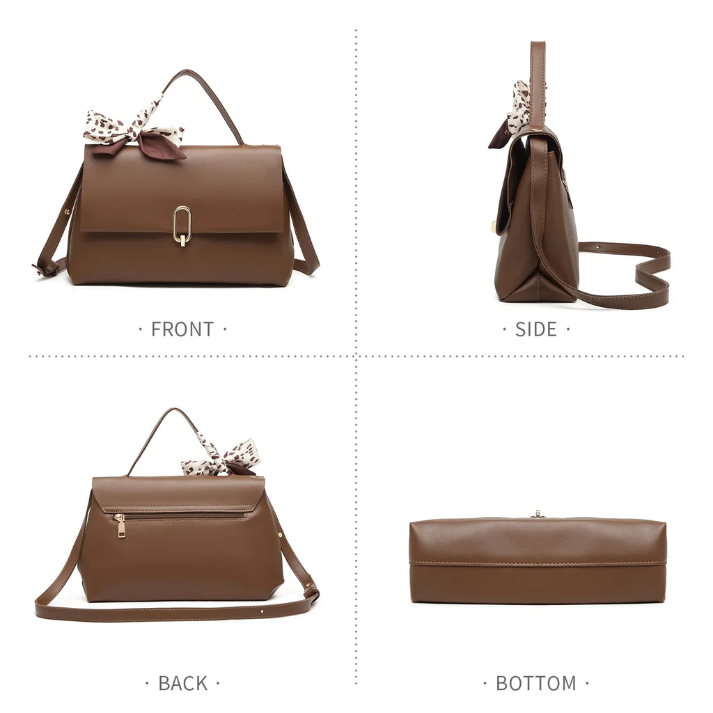square handbags PU bag Handle ladies Scarf Silk Flap women hand bags bags Brown Shoulder Bag Women's Leather crossbody