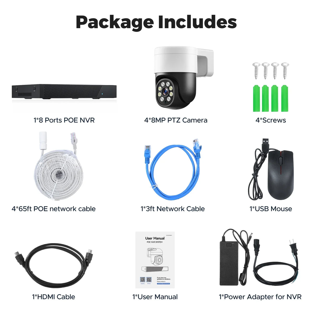 Surveillance with Security Cameras 4K/4MP+4MP PTZ 4Pcs HDMI Camera Drive CCTV TOGUARD Outdoor 3TB SC46 NVR Hard POE 8CH 4K/4MP+4MP System Connector Dome