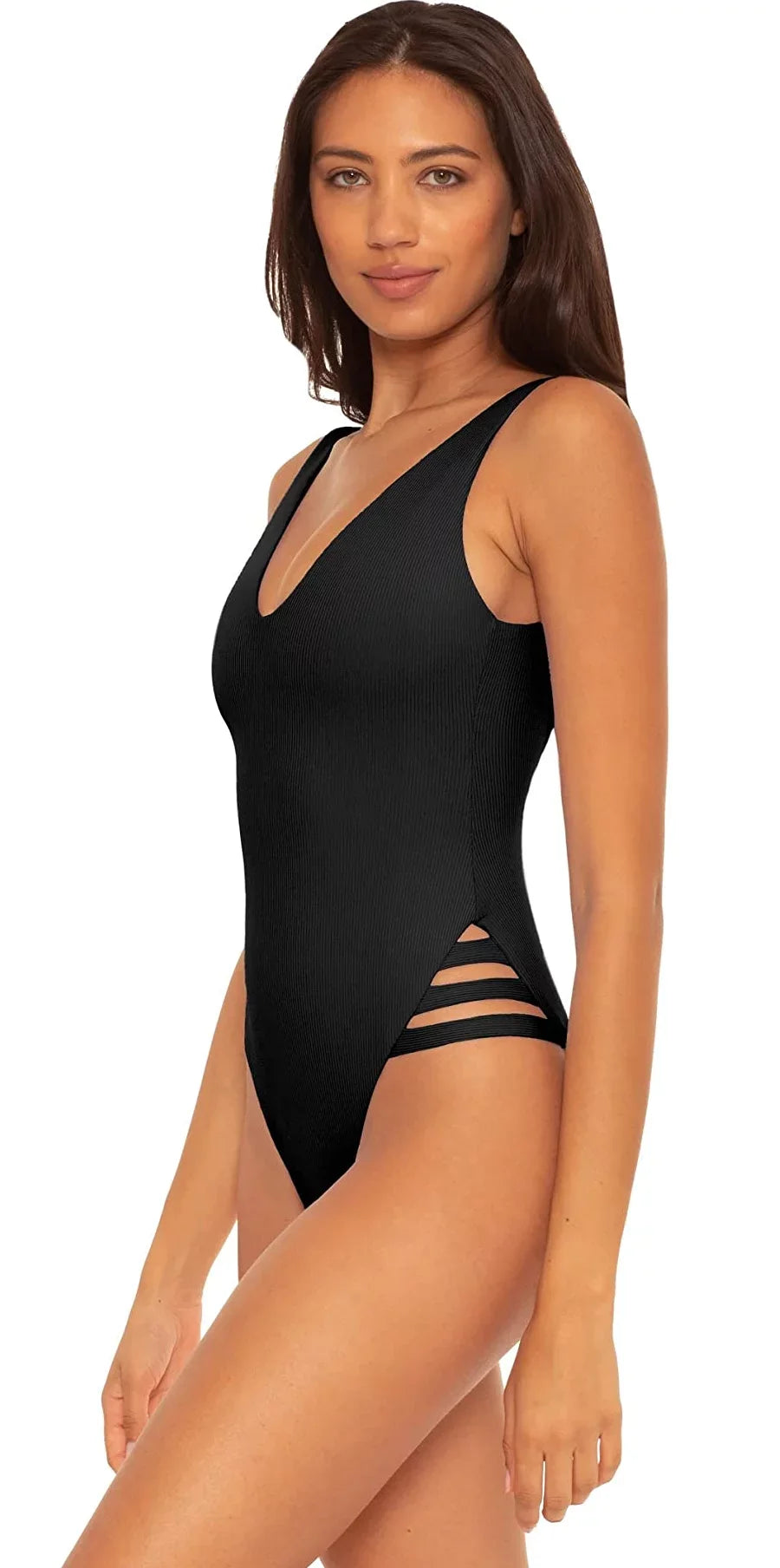 Rebecca Sophie Line Virtue US BLACK Rib One-Piece Swimsuit, Becca Fine by Small