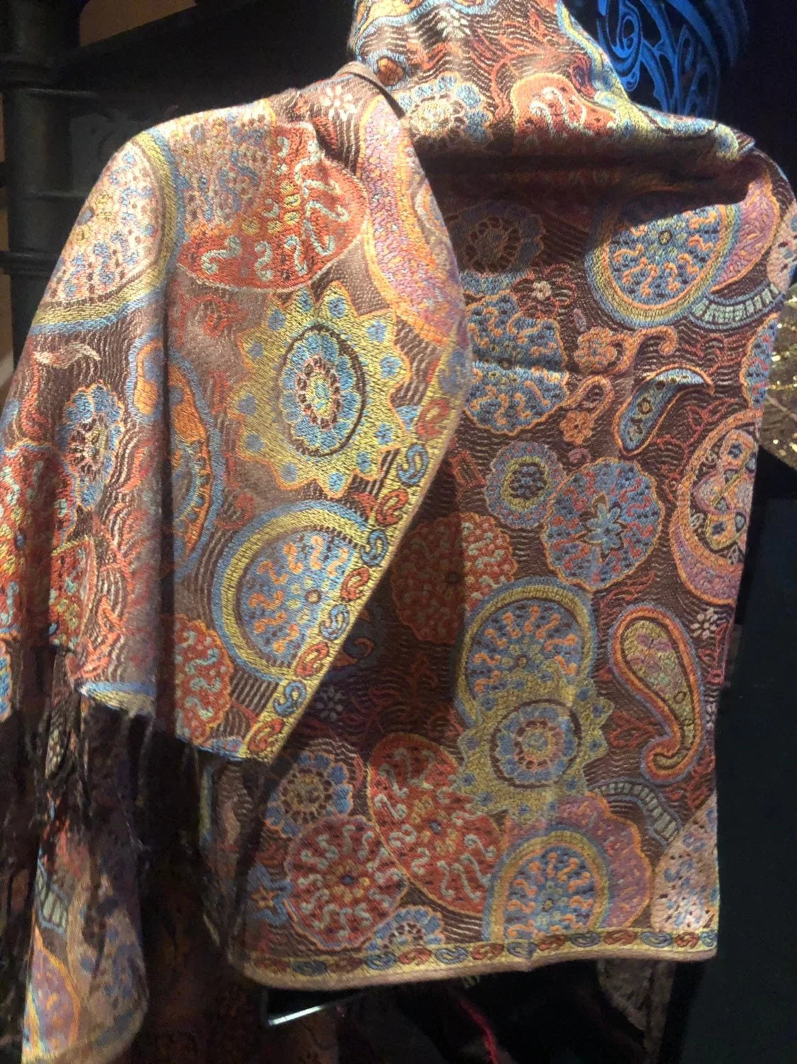 Orange Pashmina Brown Vintage Scarf Brocade Paisley Wrap