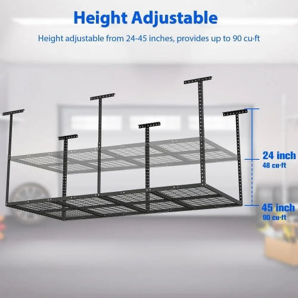 Organization Weight Capacity,Black Duty Storage Systerm,Heavy 3x8ft Storage Garage Rack,Adjustable Racks,660lbs Garage Ceiling Metal Storage Overhead Garage